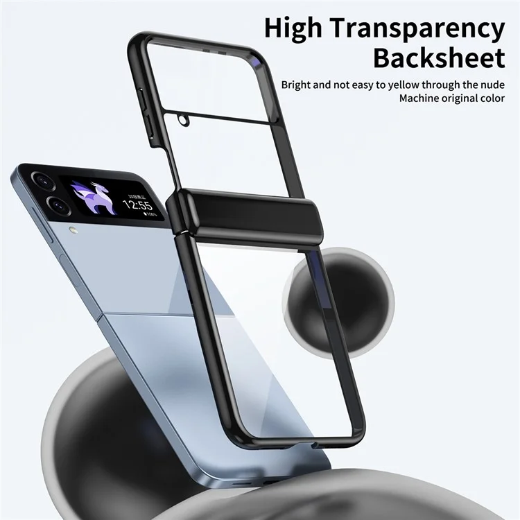 Для Samsung Galaxy Z Flip3 5G Case Electroplating Transparent PC Phone Cover with Hinge - Black