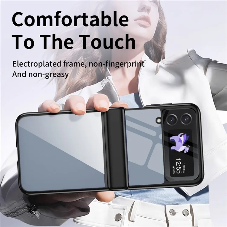 Для Samsung Galaxy Z Flip3 5G Case Electroplating Transparent PC Phone Cover with Hinge - Black