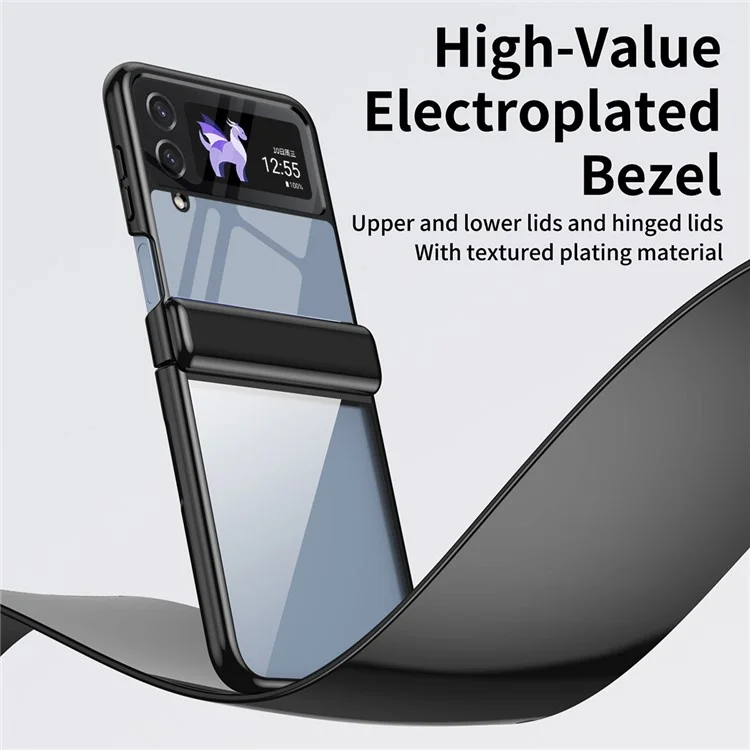 Для Samsung Galaxy Z Flip3 5G Case Electroplating Transparent PC Phone Cover with Hinge - Black