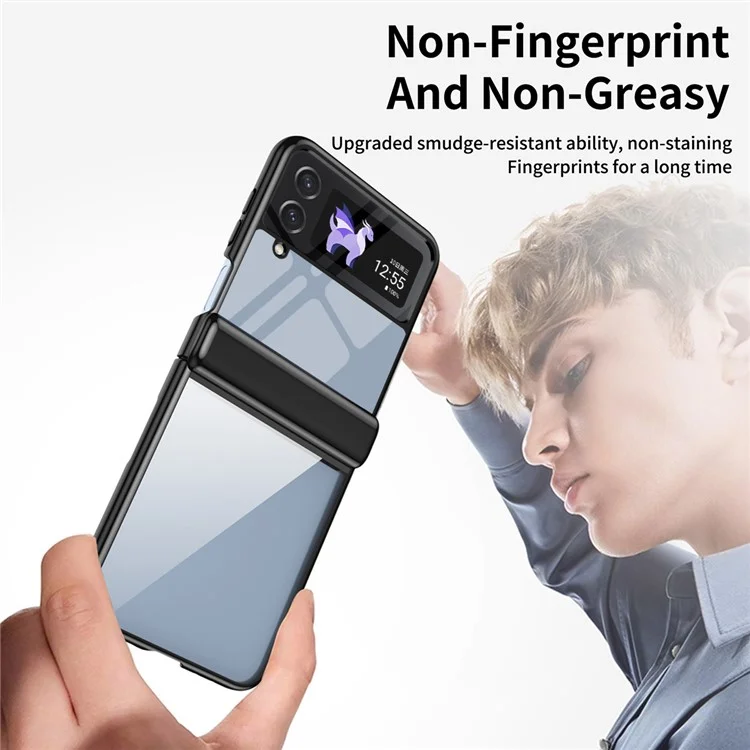 Для Samsung Galaxy Z Flip3 5G Case Electroplating Transparent PC Phone Cover with Hinge - Black