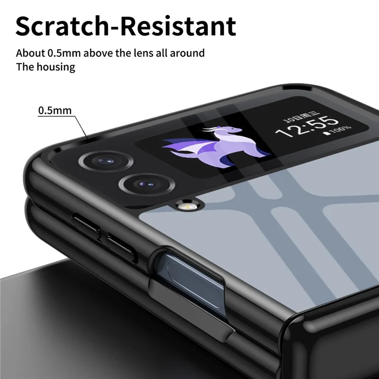 Для Samsung Galaxy Z Flip3 5G Case Electroplating Transparent PC Phone Cover with Hinge - Black