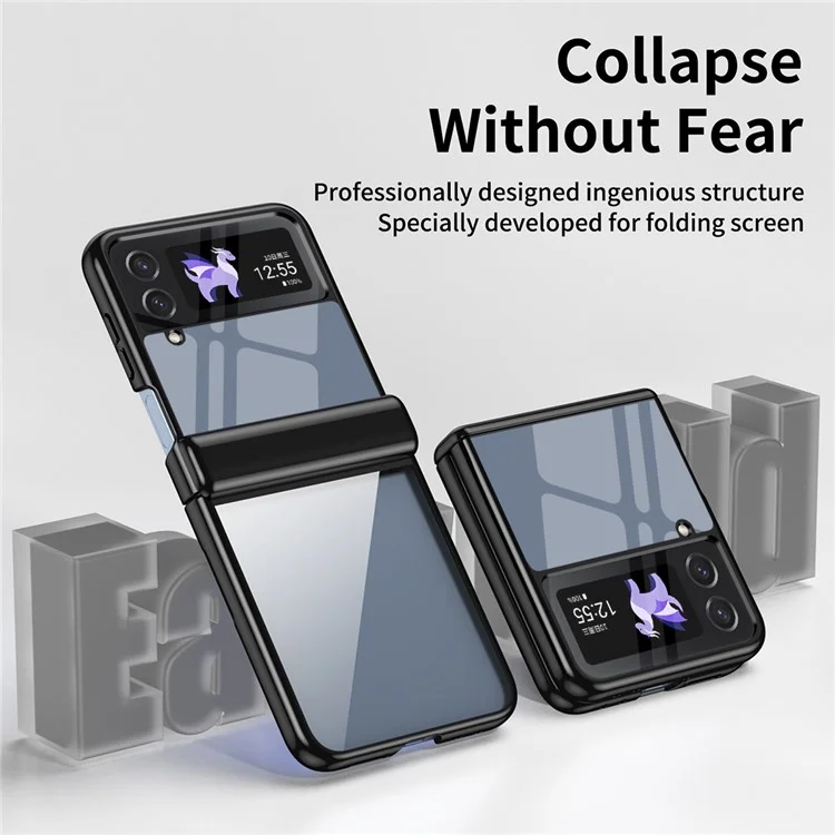 Für Samsung Galaxy Z Flip4 5G Case Electroplating Transparent PC -telefonabdeckung Mit Scharnier - Schwarz