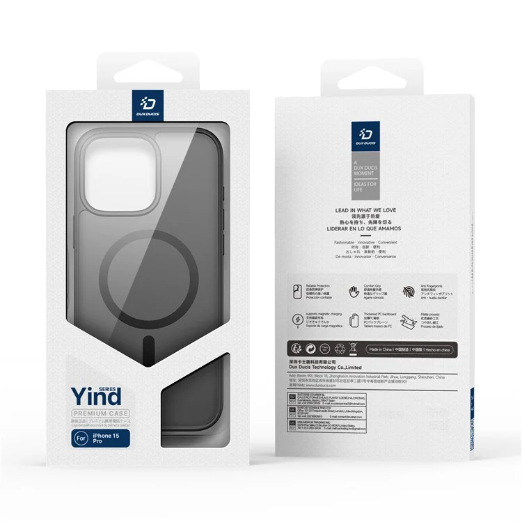 DUX DUCIS Yind Series For iPhone 15 Pro Matte Case Compatible with MagSafe PC+TPU Phone Cover - Negro