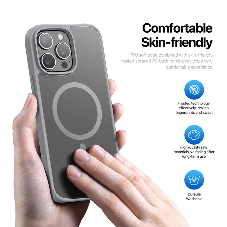 DUX DUCIS Yind Series для iPhone 15 Pro Матовый чехол, совместимый с MagSafe, ПК+TPU чехол для телефона - Серый