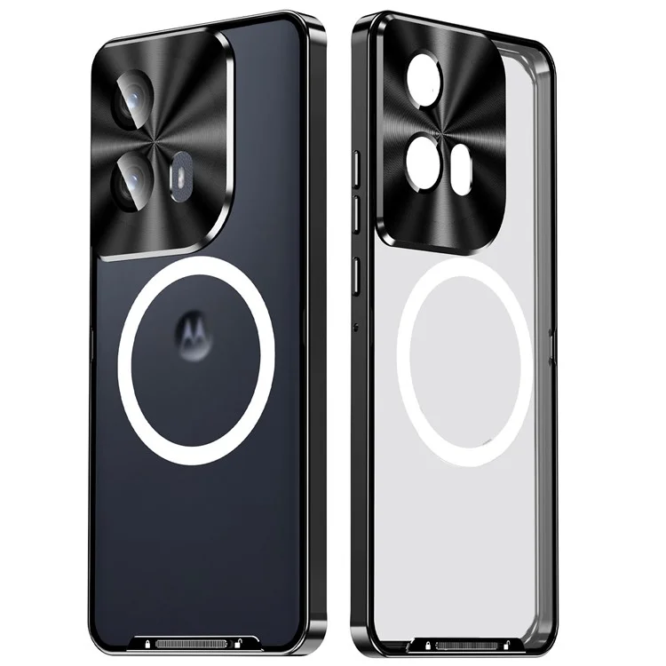 Magnetische Magnetie Magnetic -serie Für Motorola Edge (2024) 5G Hülle Metall+tpu -telefonabdeckung Mit Linsenschutz - Schwarz