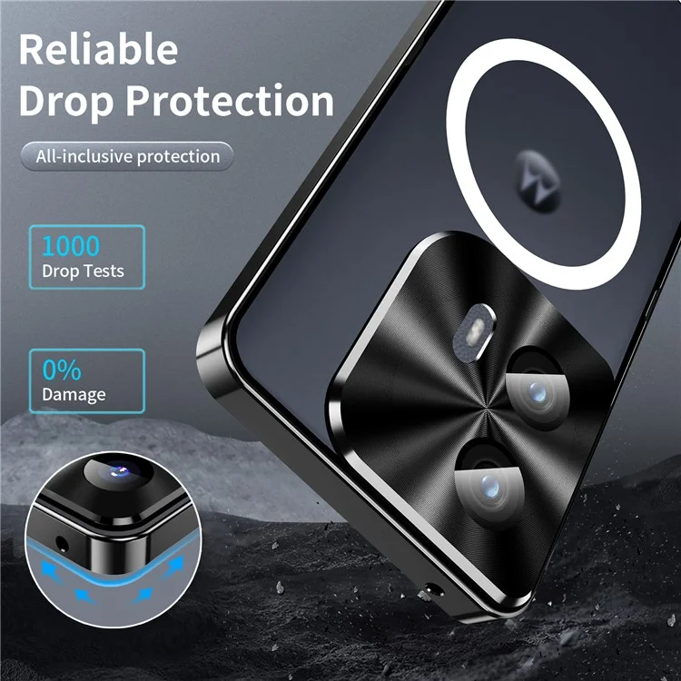 Magnetische Magnetie Magnetic -serie Für Motorola Edge (2024) 5G Hülle Metall+tpu -telefonabdeckung Mit Linsenschutz - Schwarz