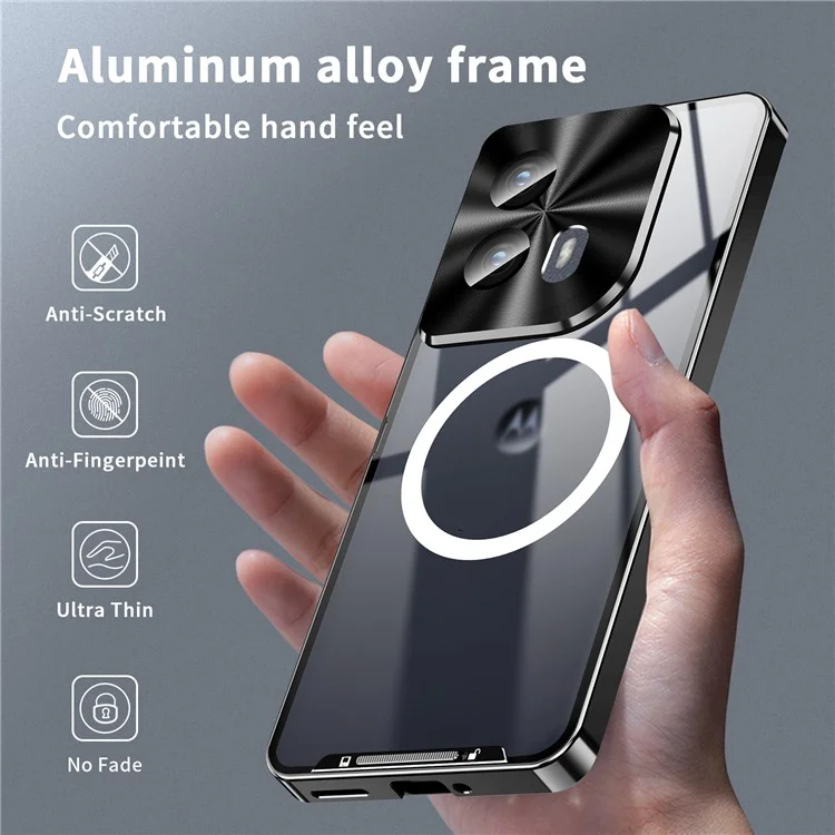 Magnetische Magnetie Magnetic -serie Für Motorola Edge (2024) 5G Hülle Metall+tpu -telefonabdeckung Mit Linsenschutz - Schwarz