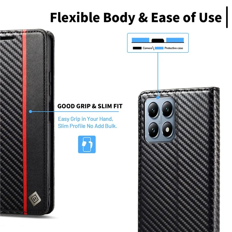 Lc. Imeeke Для Xiaomi 14t Case Case Carbon Fiber Texture Cope Coper Держатель Карты Карты Карты - Вертикальная Полоса