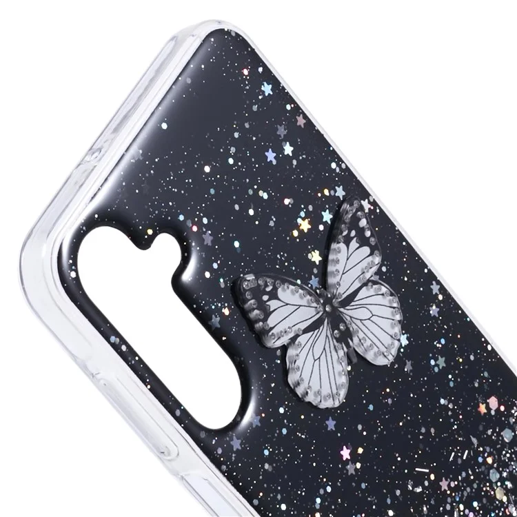 AW Series For Samsung Galaxy A16 5G / A16 4G Case Epoxy PVC Butterfly TPU Aesthetics Phone Cover - Black