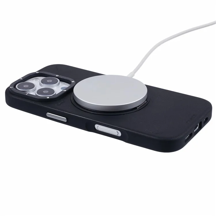YOUNGKIT For iPhone 16 Pro Case Compatible with MagSafe Rotating Kickstand PU+TPU Phone Cover - Black