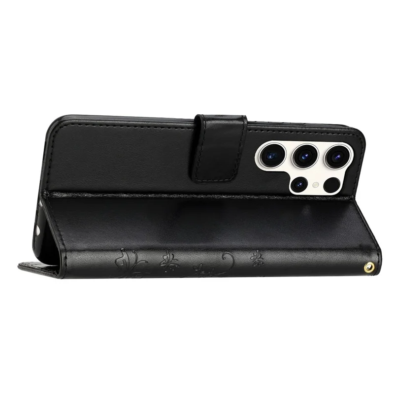 For Samsung Galaxy S25 Ultra Case PU Leather Phone Wallet Cover with Strap - Black