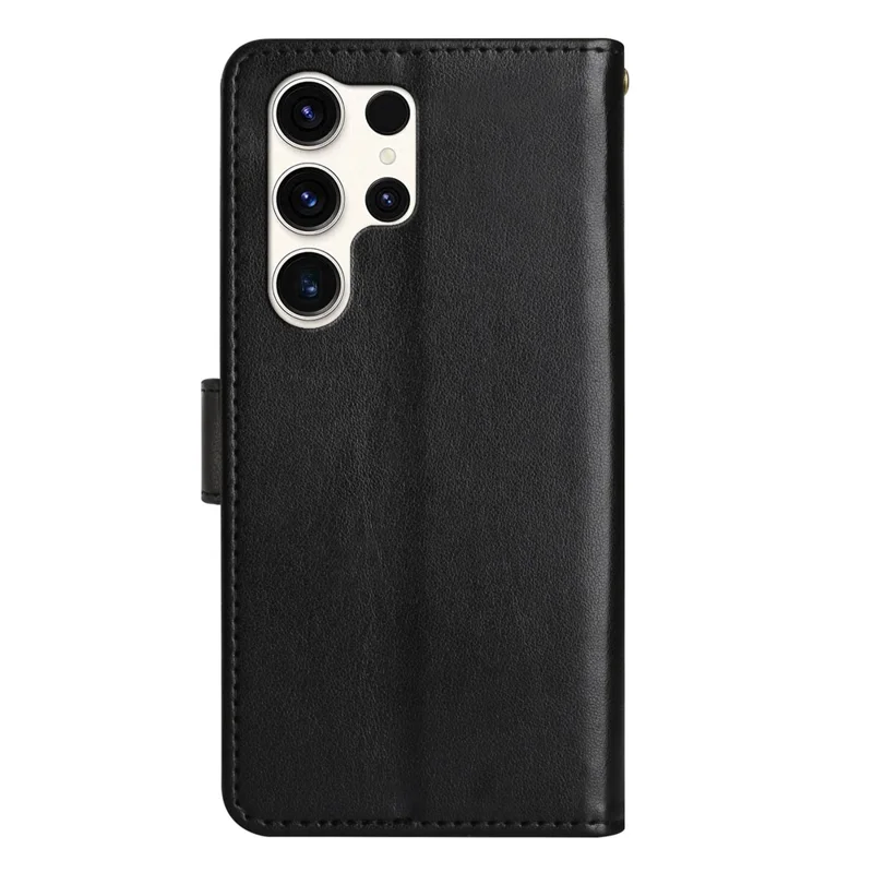 For Samsung Galaxy S25 Ultra Case PU Leather Phone Wallet Cover with Strap - Black