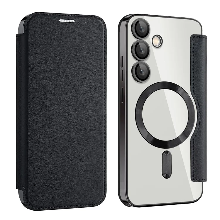 Funda compatible para Samsung Galaxy S24 FE con MagSafe RFID Blocking Leather Phone Cover - Negro