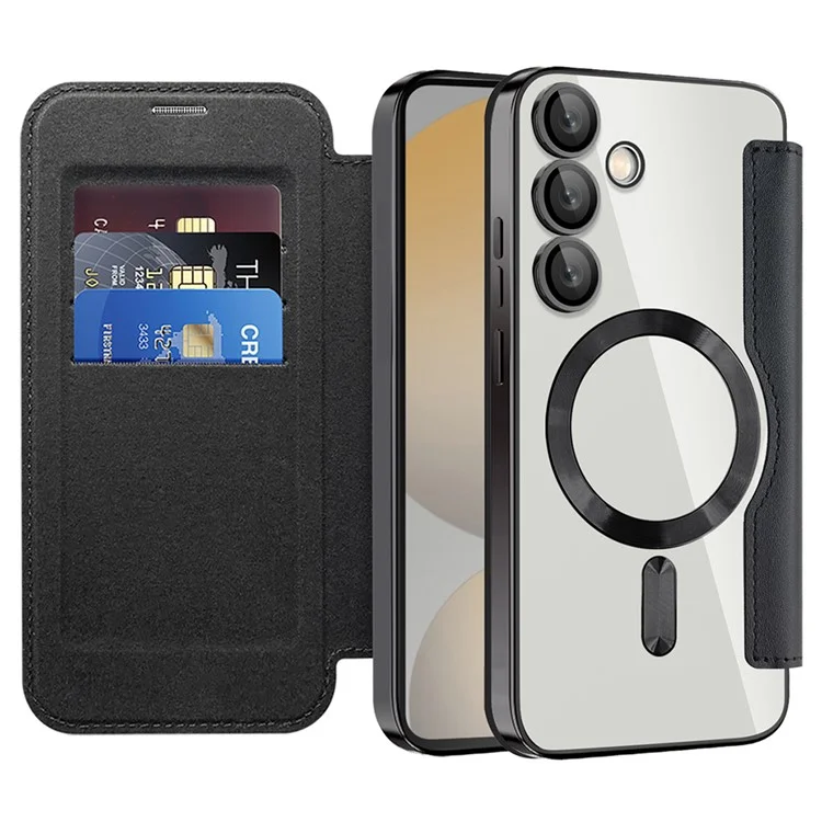 Funda compatible para Samsung Galaxy S24 FE con MagSafe RFID Blocking Leather Phone Cover - Negro