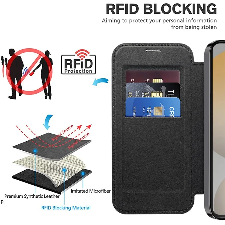 Funda compatible para Samsung Galaxy S24 FE con MagSafe RFID Blocking Leather Phone Cover - Negro