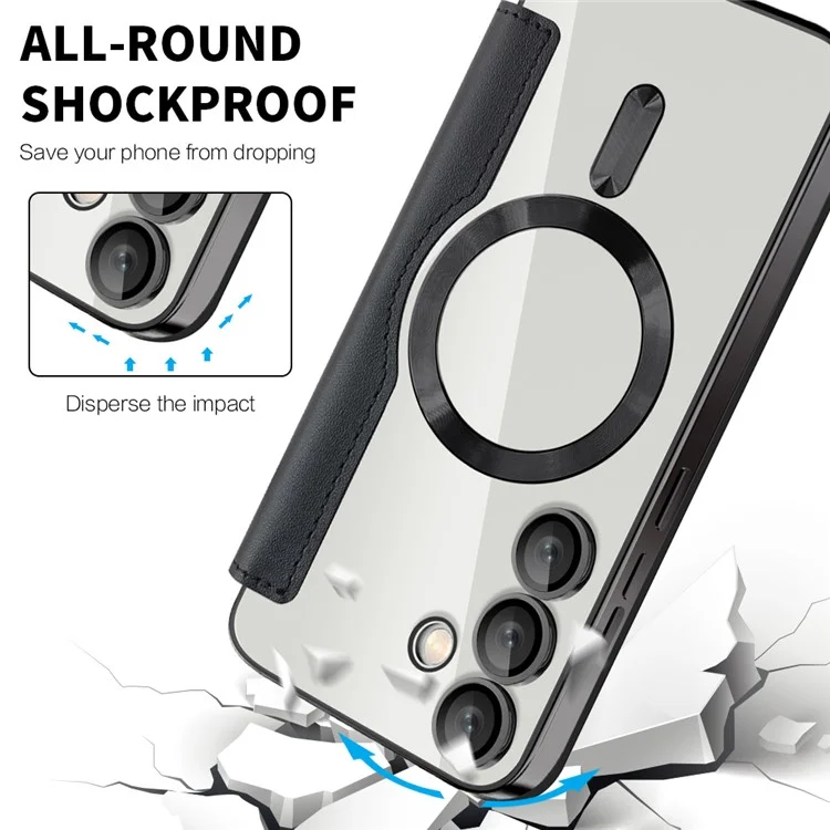 Funda compatible para Samsung Galaxy S24 FE con MagSafe RFID Blocking Leather Phone Cover - Negro