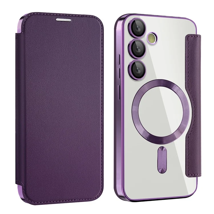 For Samsung Galaxy S24 FE Case Compatible with MagSafe RFID Blocking Leather Phone Cover - Purple