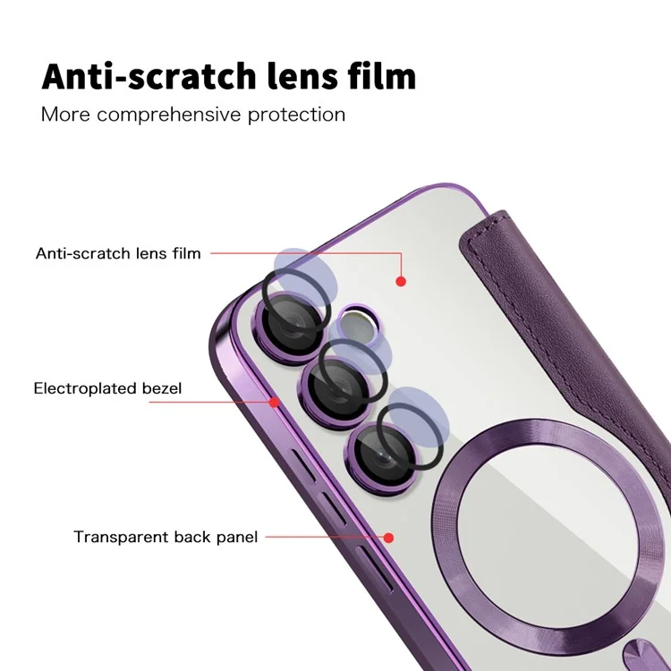 For Samsung Galaxy S24 FE Case Compatible with MagSafe RFID Blocking Leather Phone Cover - Purple