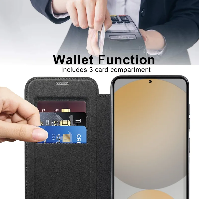 For Samsung Galaxy S24 FE Magnetic Case Rhombus PU Leather Phone Cover - Black