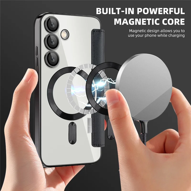 For Samsung Galaxy S24 FE Magnetic Case Rhombus PU Leather Phone Cover - Black