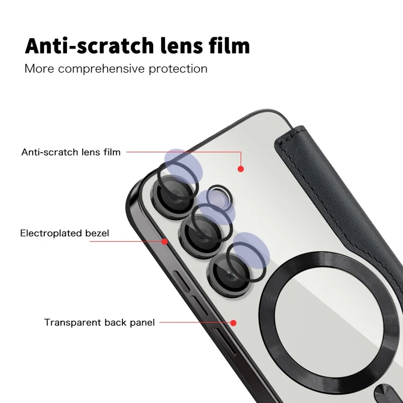 For Samsung Galaxy S24 FE Magnetic Case Rhombus PU Leather Phone Cover - Black