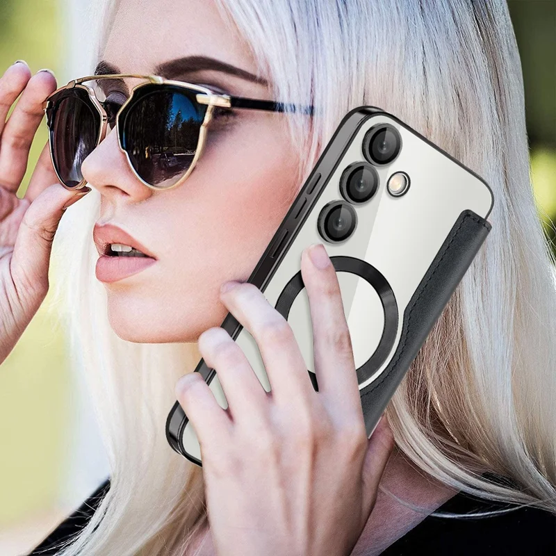 For Samsung Galaxy S24 FE Magnetic Case Rhombus PU Leather Phone Cover - Black