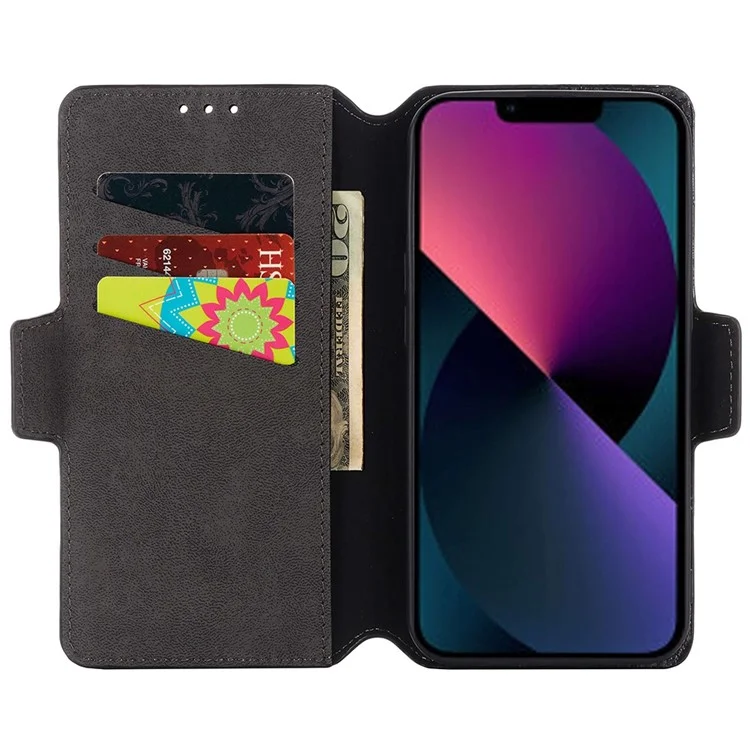 MUXMA MX115 PU Leather Phone Case for iPhone 14, Cross Texture Magnetic Clasp Stand Wallet Cover - Black