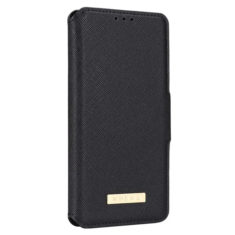 MUXMA MX115 PU Leather Phone Case for iPhone 14, Cross Texture Magnetic Clasp Stand Wallet Cover - Black