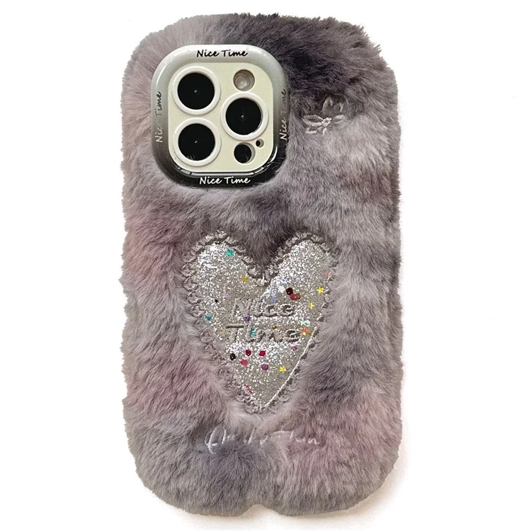 Для Iphone 15 Pro Max Case Sparkly Heart Lins Lins Kickstand Мягкая Плюшевая Телефона TPU - Акварель Серый