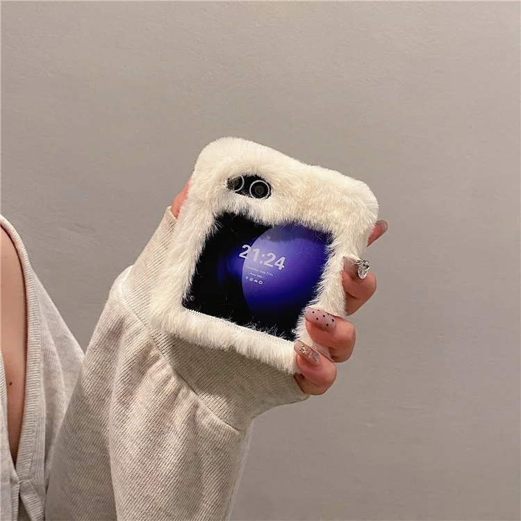 Pour Samsung Galaxy Z Flip6 5G Case de Téléphone PC en Peluche Douce et Moelleuse - Blanc