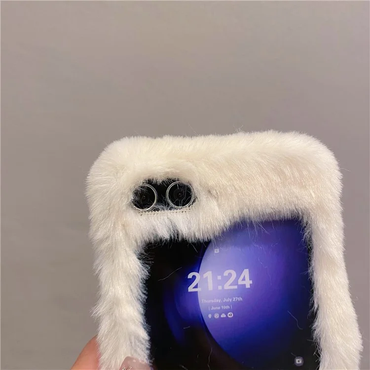 Pour Samsung Galaxy Z Flip6 5G Case de Téléphone PC en Peluche Douce et Moelleuse - Blanc
