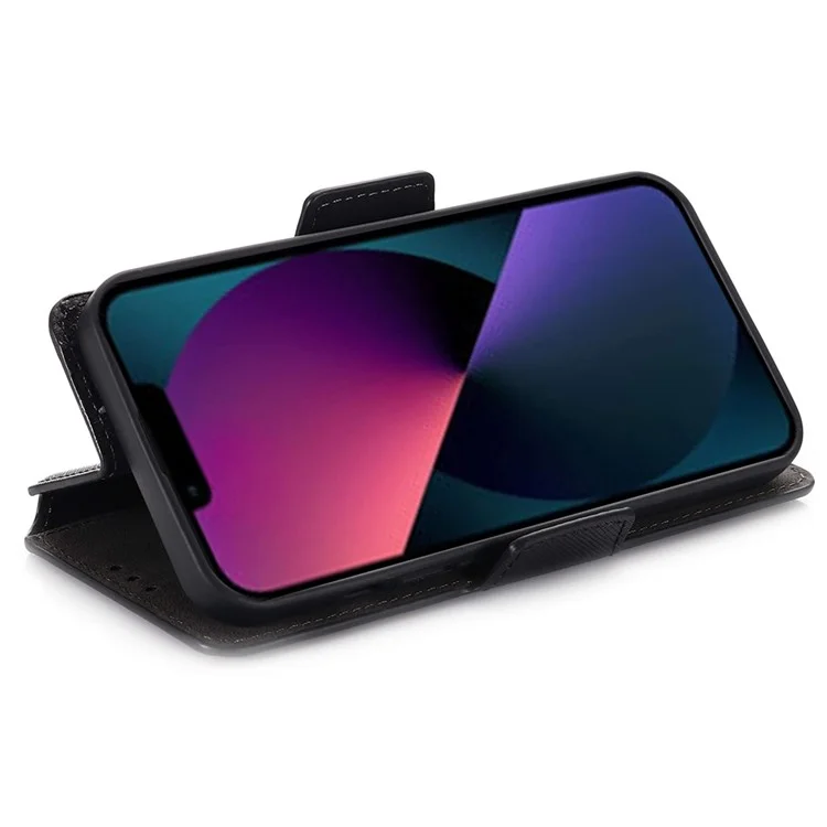 MUXMA MX115 For iPhone 14 Plus PU Leather Phone Case Cross Texture Magnetic Clasp Stand Wallet Cover - Black