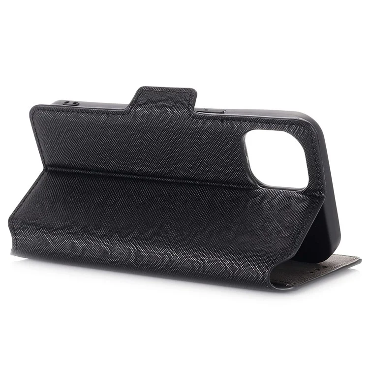 MUXMA MX115 For iPhone 14 Plus PU Leather Phone Case Cross Texture Magnetic Clasp Stand Wallet Cover - Black