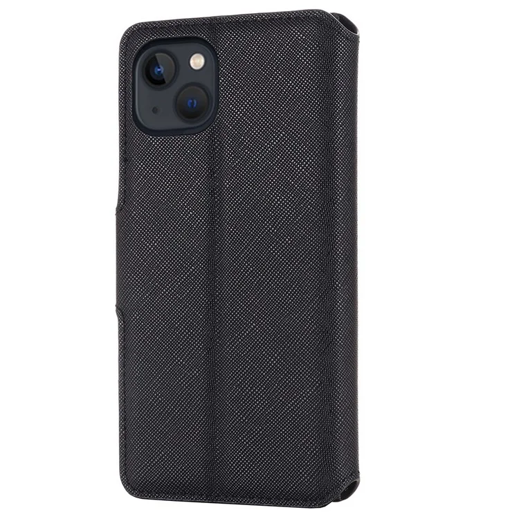 MUXMA MX115 For iPhone 14 Plus PU Leather Phone Case Cross Texture Magnetic Clasp Stand Wallet Cover - Black