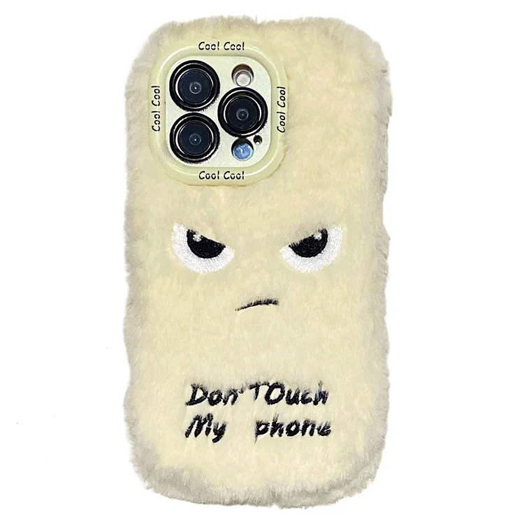 Pour L'iphone 15 Pro Max Case Lens Kickstand Face Humoristique Humourn Fluffy TPU Téléphone - Blanc