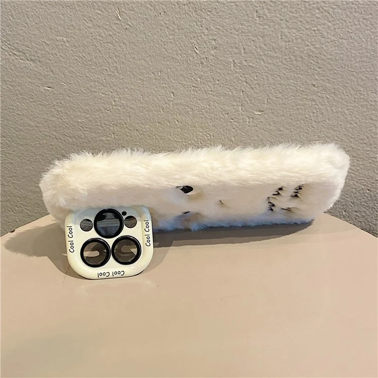 Pour L'iphone 15 Pro Max Case Lens Kickstand Face Humoristique Humourn Fluffy TPU Téléphone - Blanc