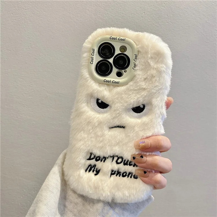 Pour L'iphone 15 Pro Max Case Lens Kickstand Face Humoristique Humourn Fluffy TPU Téléphone - Blanc