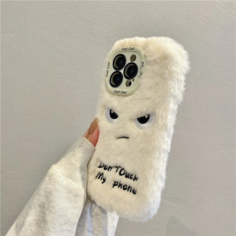 Pour L'iphone 15 Pro Max Case Lens Kickstand Face Humoristique Humourn Fluffy TPU Téléphone - Blanc