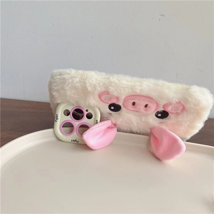 Для Iphone 15 Pro Max Case Lens Lins Pickstand Tpu Pigret Plush Handheld Phone Cople - Белый