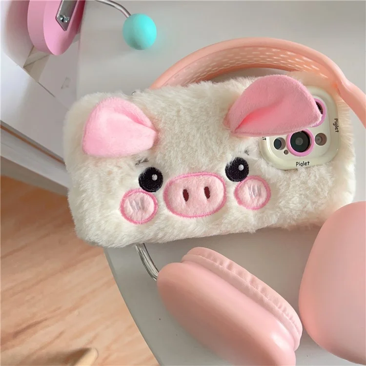 Для Iphone 15 Pro Max Case Lens Lins Pickstand Tpu Pigret Plush Handheld Phone Cople - Белый