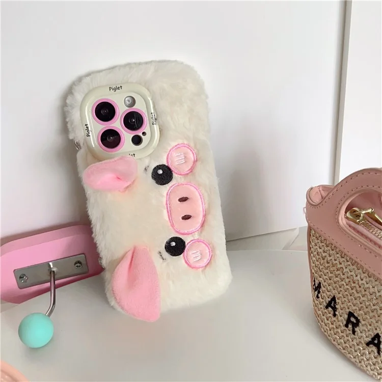 Для Iphone 15 Pro Max Case Lens Lins Pickstand Tpu Pigret Plush Handheld Phone Cople - Белый