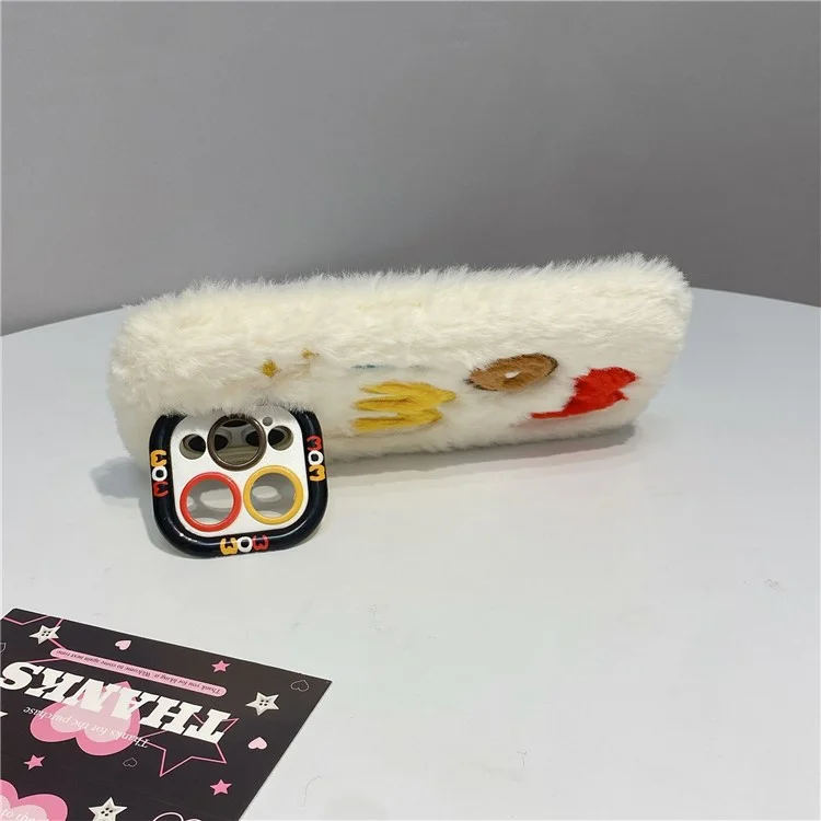 Для Iphone 15 Pro Max Case Lens Lins The Cicktand Вышитая на Вышивном Туалете. - Белый