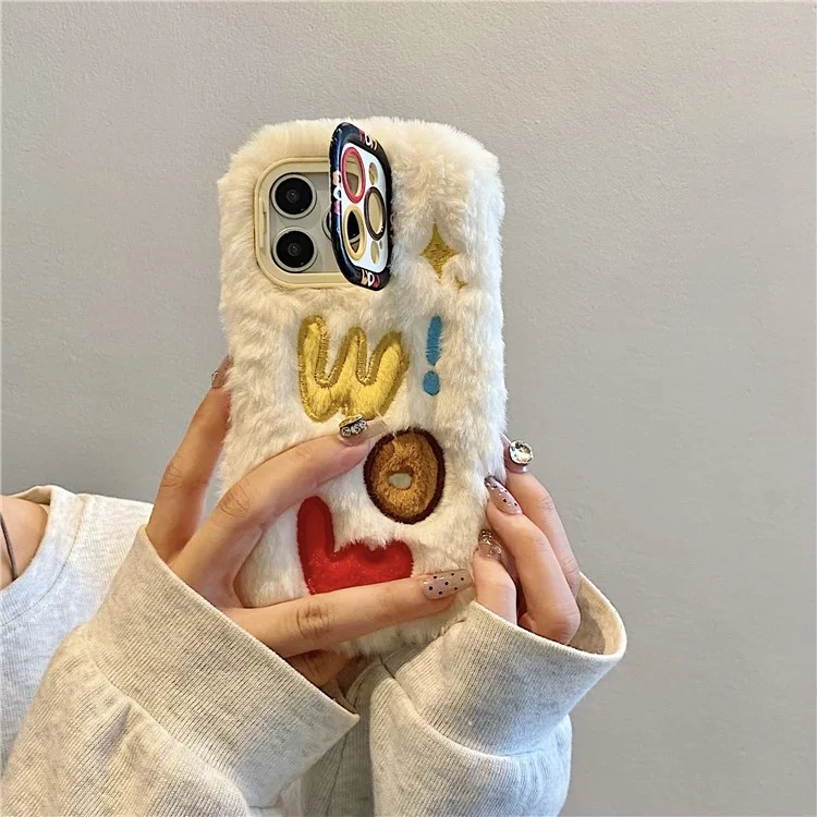 Для Iphone 15 Pro Max Case Lens Lins The Cicktand Вышитая на Вышивном Туалете. - Белый