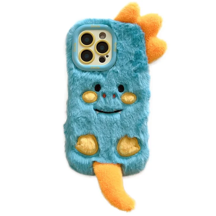 Для Iphone 15 Pro Max Case Monster Dinosaur Lens Lens Kickstand Tpu Теплый Плюшевый Телефон.