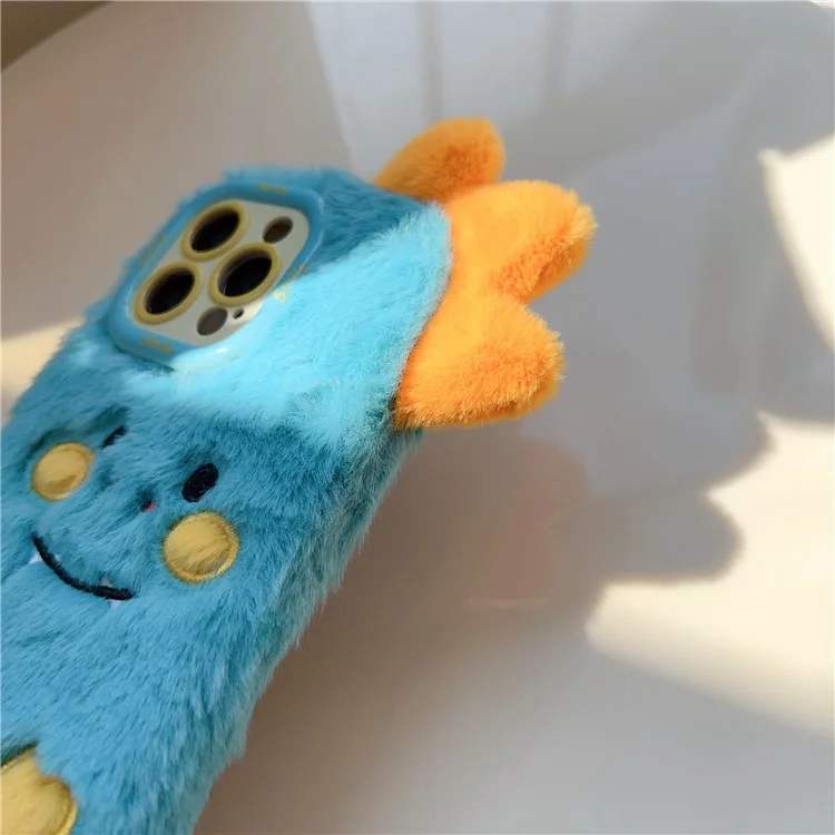 Для Iphone 15 Pro Max Case Monster Dinosaur Lens Lens Kickstand Tpu Теплый Плюшевый Телефон.