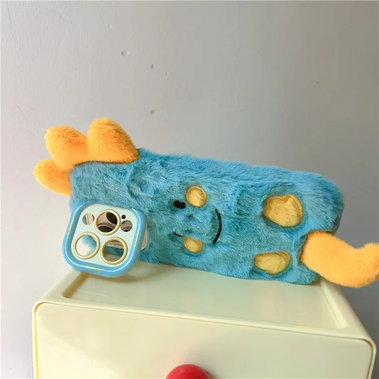 Для Iphone 15 Pro Max Case Monster Dinosaur Lens Lens Kickstand Tpu Теплый Плюшевый Телефон.