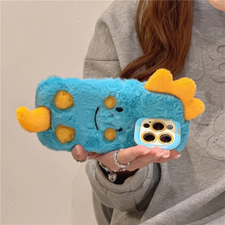 Для Iphone 15 Pro Max Case Monster Dinosaur Lens Lens Kickstand Tpu Теплый Плюшевый Телефон.