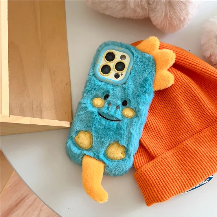 Для Iphone 15 Pro Max Case Monster Dinosaur Lens Lens Kickstand Tpu Теплый Плюшевый Телефон.