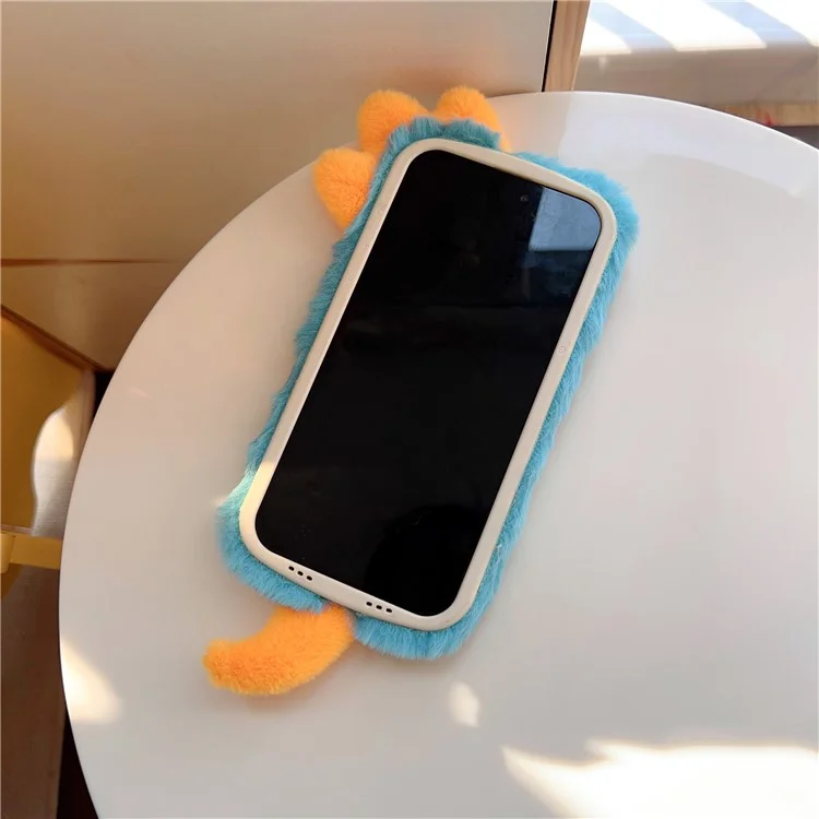 Для Iphone 15 Pro Max Case Monster Dinosaur Lens Lens Kickstand Tpu Теплый Плюшевый Телефон.
