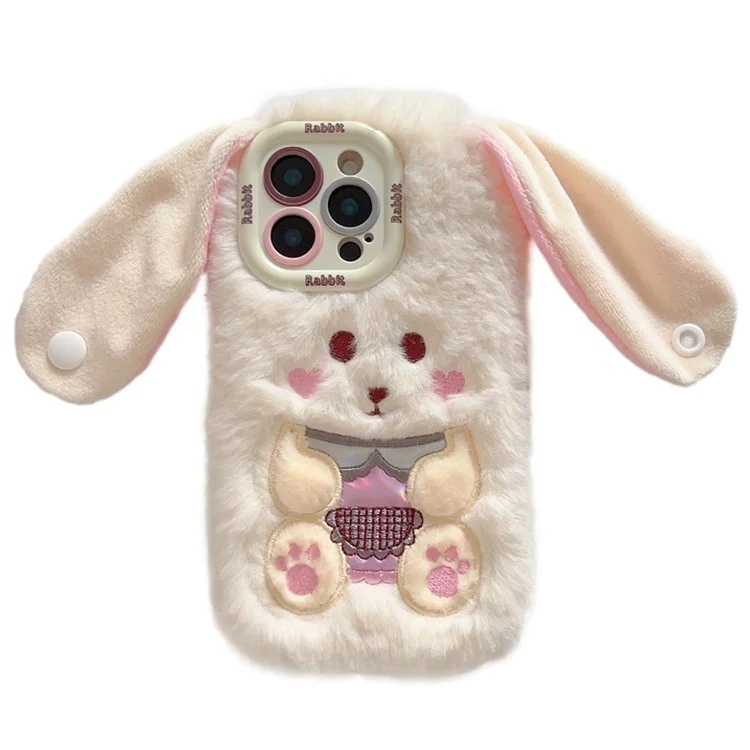 Для Iphone 15 Pro Max Case Cult Line Rabbit Lens Lins Kickstand TPU Теплый Плюшевый Портативный Телефон. - Белый